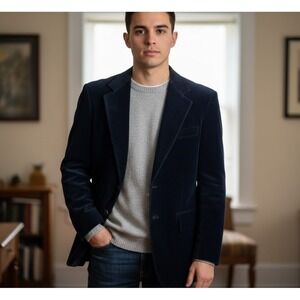 Vintage Brookford Navy Blue Corduroy Blazer Jacket Long 40 Two Button